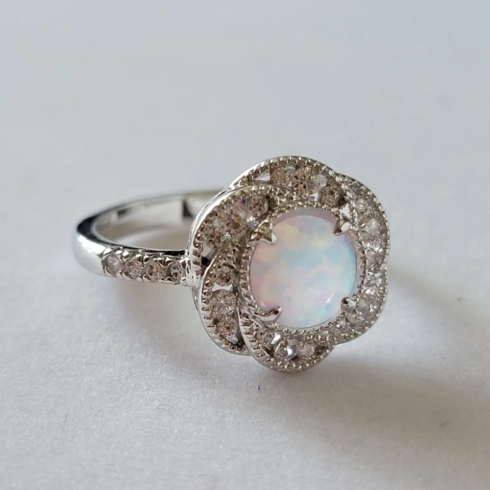 Floral Opal and Diamond Simulated Stone Ring | Fragrant Jewels